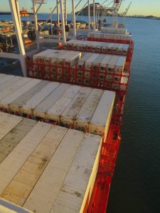 The stern section is empty but from the bridge forward to the bow they are stacked high!