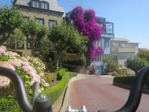 Cycling down Lombard Street.